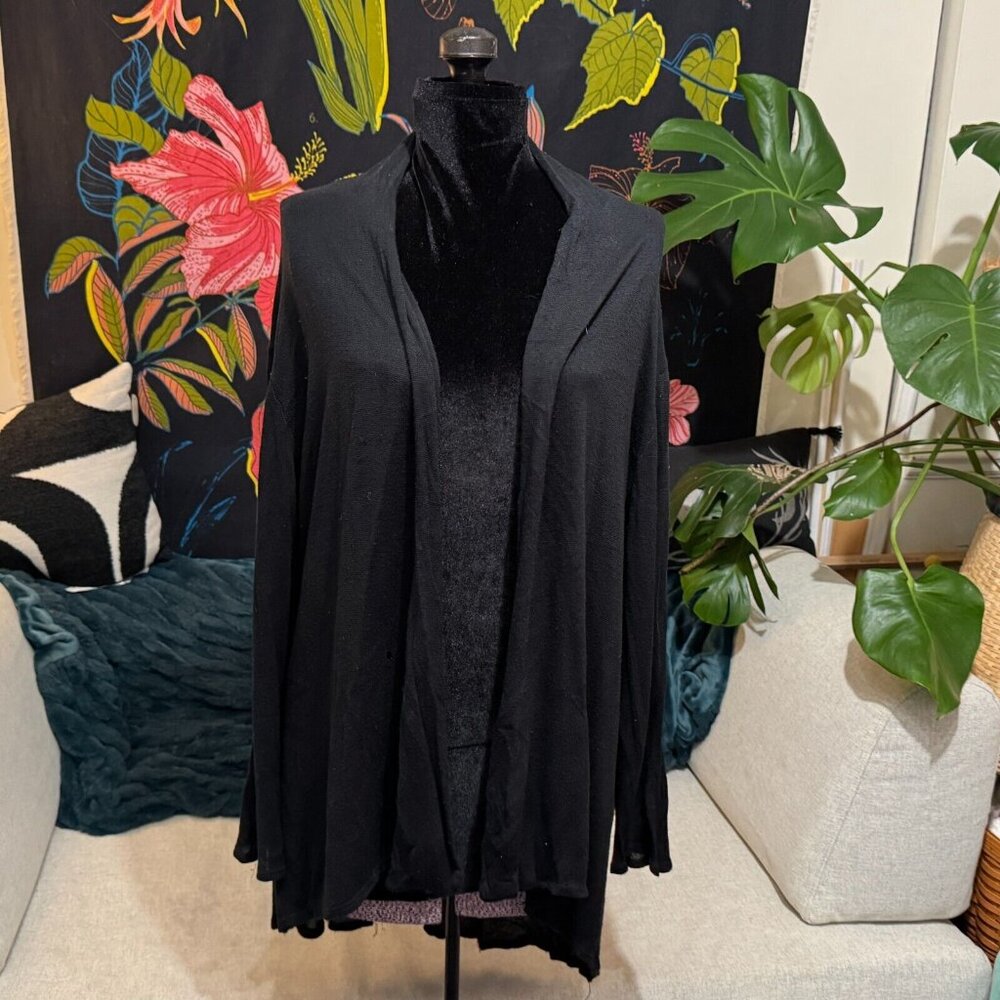 Painted Threads Shawl Open Cardigan, Hi-Low, Rayon, Black, Medium